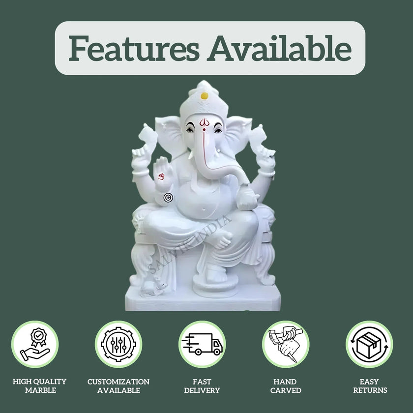 White Marble Ganesh Statue – Safe Packing, Free Delivery, Easy Returns by Salvik