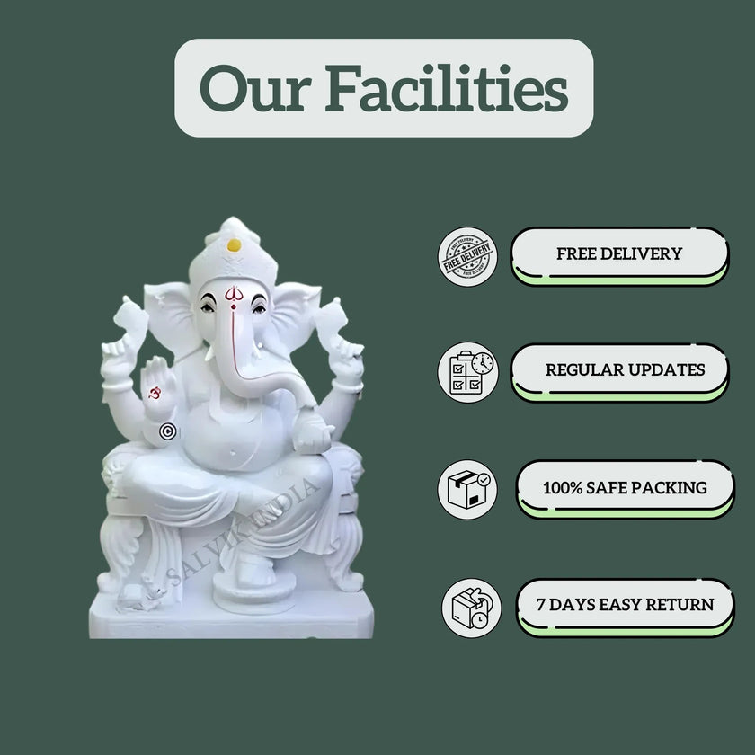 White Marble Ganesh Statue – Safe Packing, Free Delivery, Easy Returns by Salvik