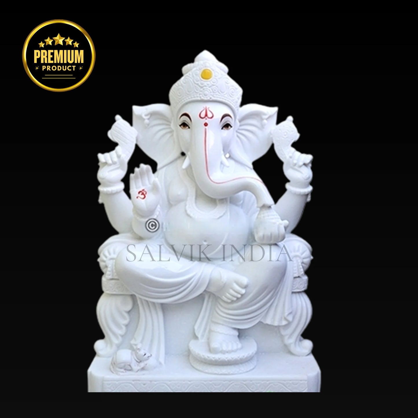 White Marble Ganesh Idol with Features – Customization, Fast Delivery, Hand-Carved