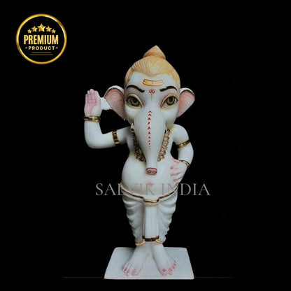 White marble Ganesha idol with a smooth polished finish