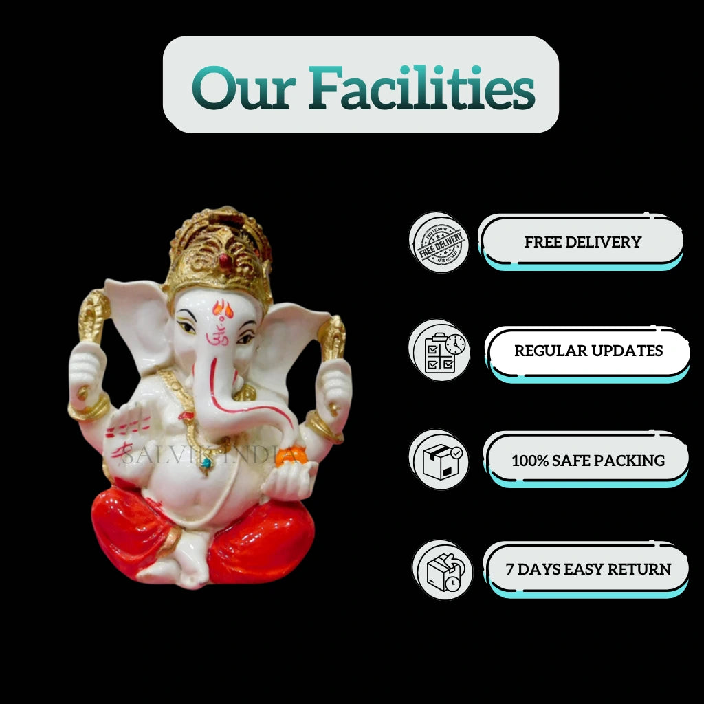 Front view of handcrafted White Marble Ganesha Statue