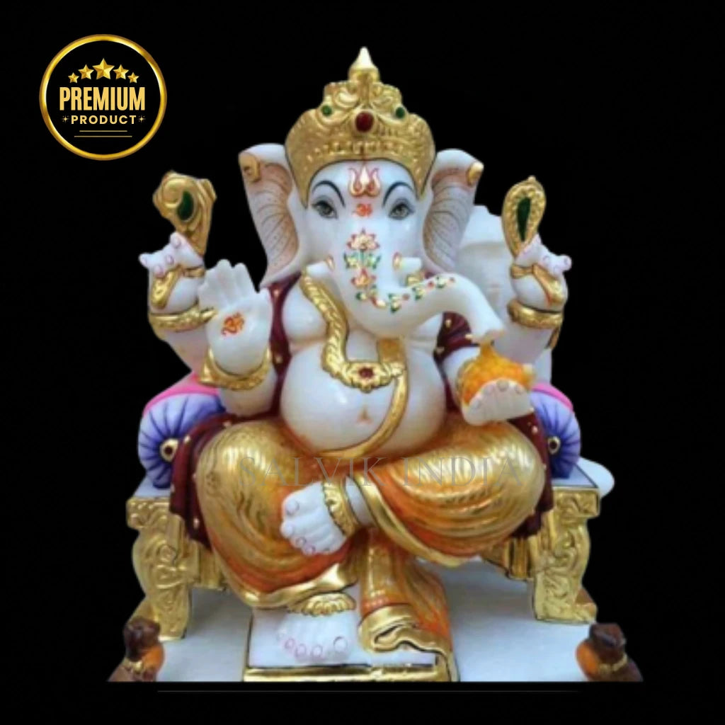 White marble Ganesha statue for home with a smooth polished finish