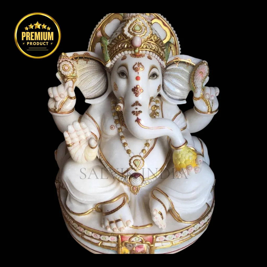White Marble Ganesha Statue crafted from Makrana marble