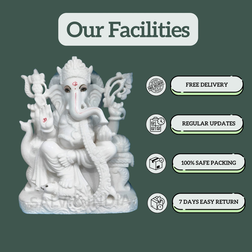 White Marble Ganpati Bappa Idol – Free Delivery, Regular Updates, 100% Safe Packing, Easy Returns