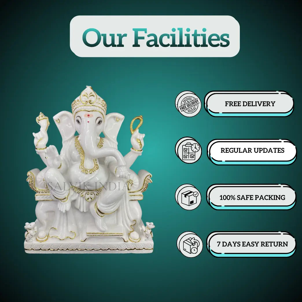 White Marble Ganpati Idol – Free Delivery, Regular Updates, 100% Safe Packing, Easy Returns – Salvik India