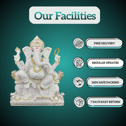 White Marble Ganpati Idol – Free Delivery, Regular Updates, 100% Safe Packing, Easy Returns – Salvik India