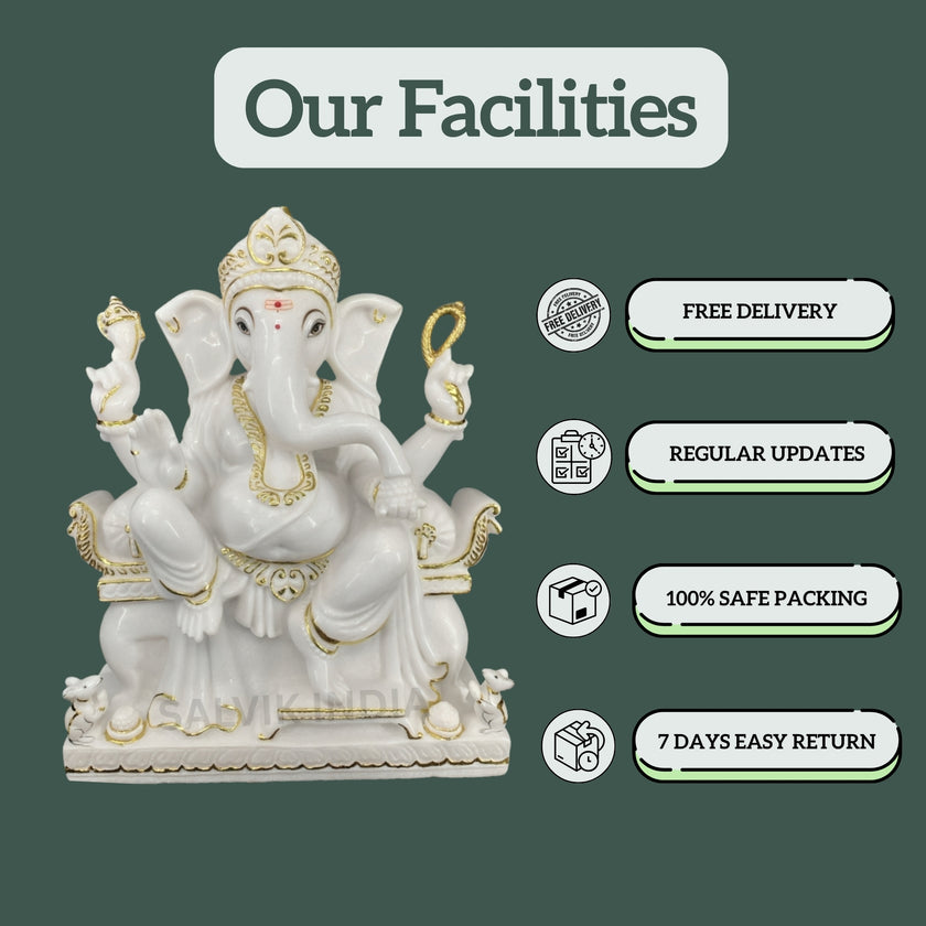 White Marble Ganpati Idol – Free Delivery, Regular Updates, 100% Safe Packing, Easy Returns – Salvik India