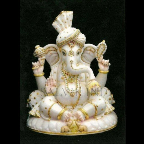 White Marble Ganpati Murti – Handcrafted Ganesh Idol in Ambaji Marble for Home & Temple