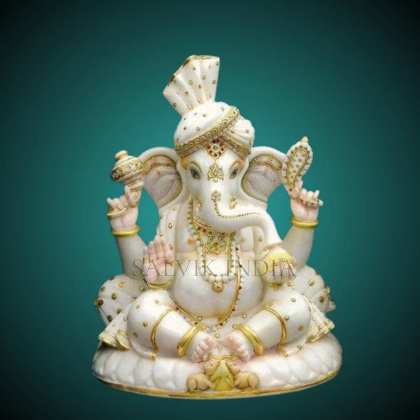 White Marble Ganpati Murti – Handcrafted Ganesh Idol in Ambaji Marble for Home & Temple