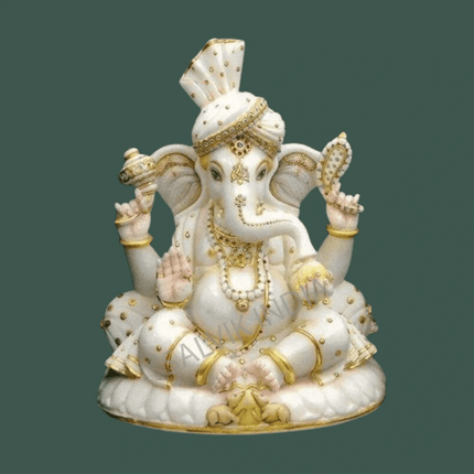 White Marble Ganpati Murti – Handcrafted Ganesh Idol in Ambaji Marble for Home & Temple