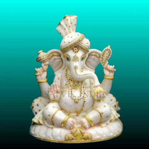 White Marble Ganpati Murti – Handcrafted Ganesh Idol in Ambaji Marble for Home & Temple