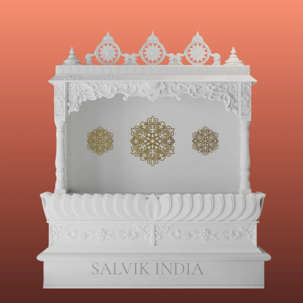 white marble home temple compact pooja mandir design for small space