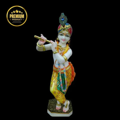 White Marble Krishna Murti handcrafted from premium Vietnam marble