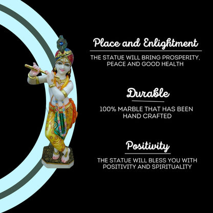 White marble Krishna Murti 12–30 inch for home pooja