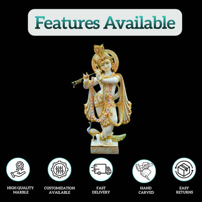 White Marble Krishna Statue for Home Temple