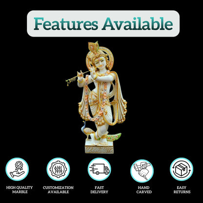 White Marble Krishna Statue for Home Temple