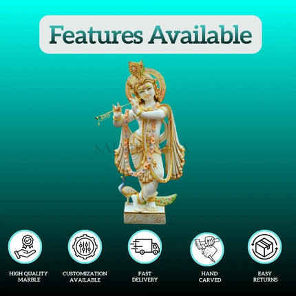 White Marble Krishna Statue for Home Temple