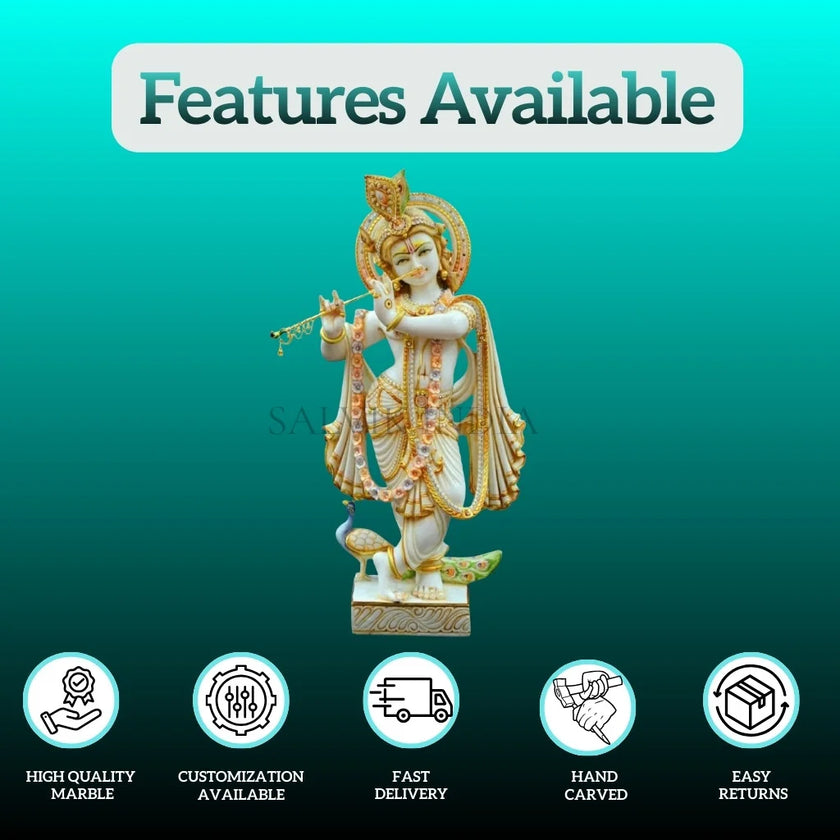 White Marble Krishna Statue for Home Temple