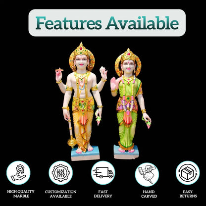 White marble Laxmi Narayan statue with traditional handcrafted detailing