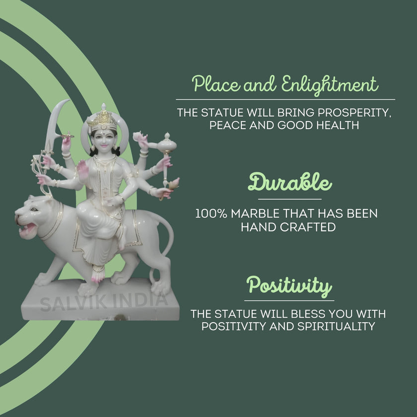 White Marble Durga Mata statue with premium detailing by Salvik India