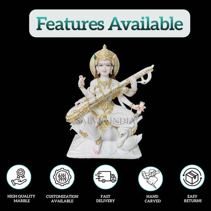 White marble Maa Saraswati Murti