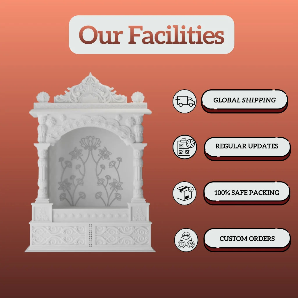 white marble mandir closeup detailing premium finish
