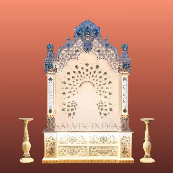 White marble mandir design for home temple handcrafted pooja mandir