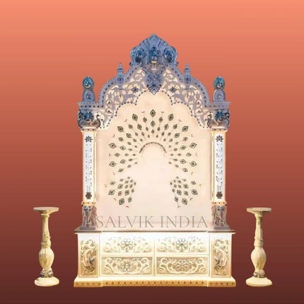 White marble mandir design for home temple handcrafted pooja mandir