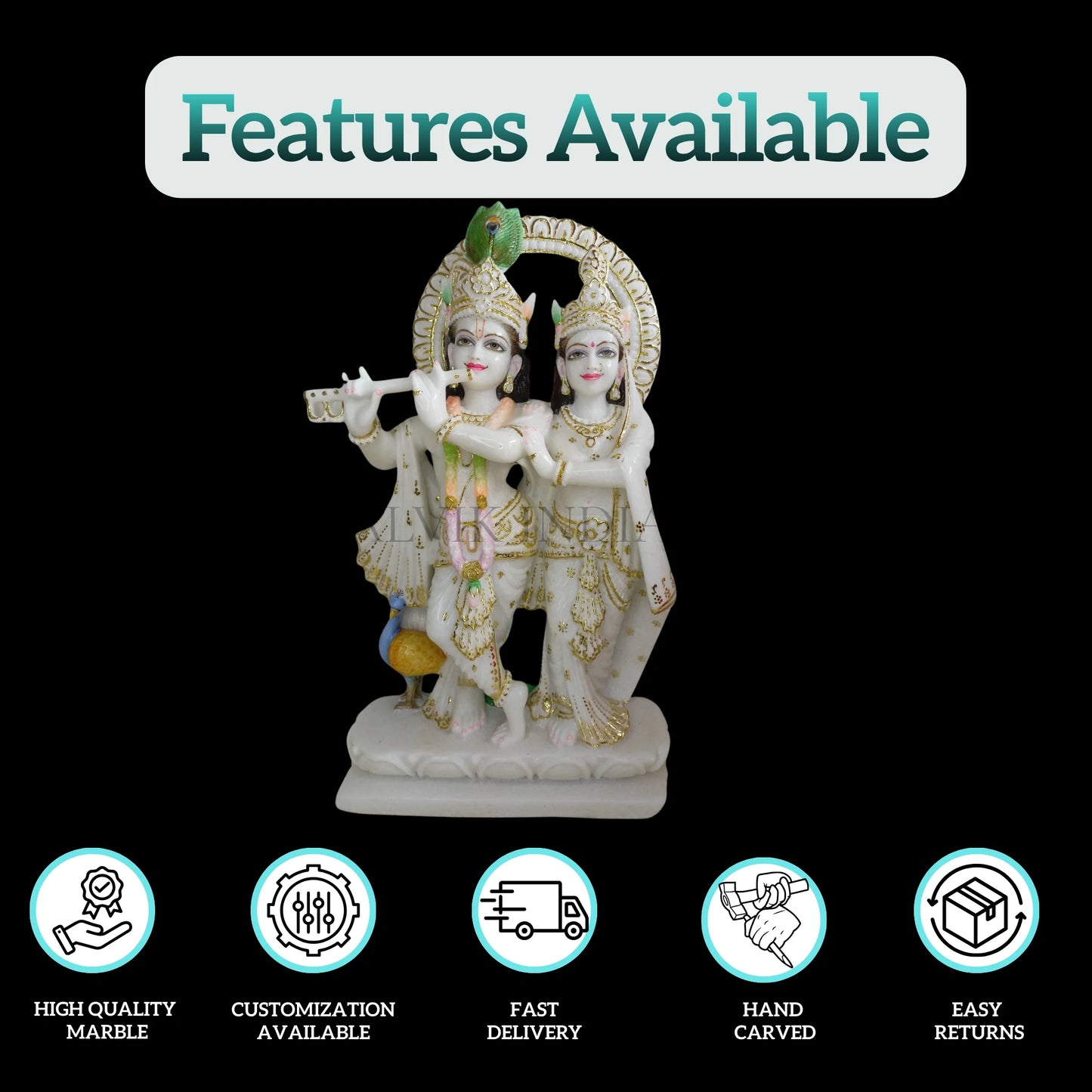 White Marble Radha Krishna Murti – Handcrafted Divine Idol with Fine Detailing