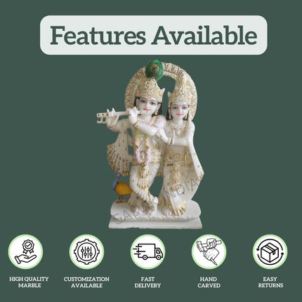 White Marble Radha Krishna Murti – Handcrafted Divine Idol with Fine Detailing