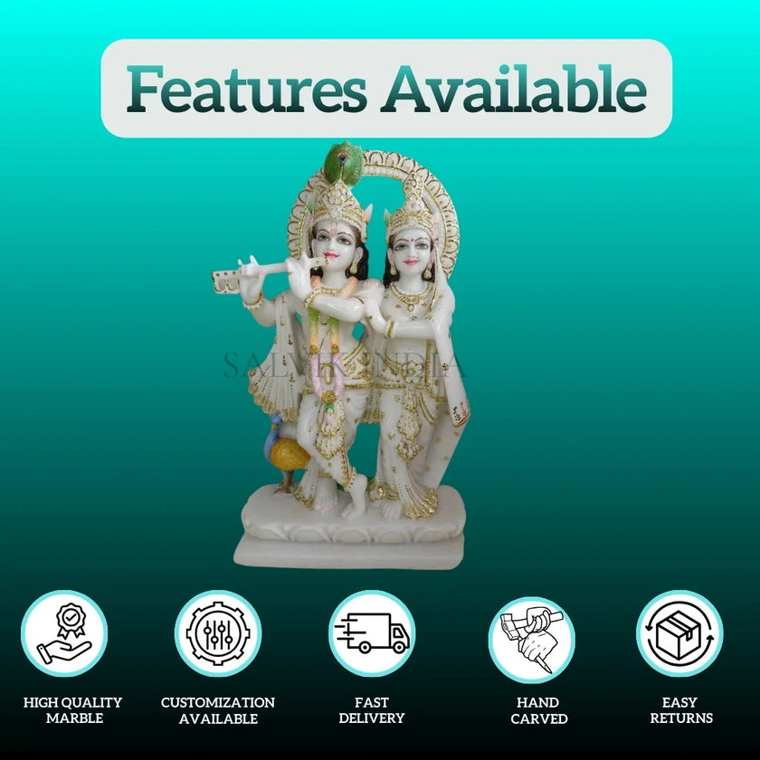 White Marble Radha Krishna Murti – Handcrafted Divine Idol with Fine Detailing