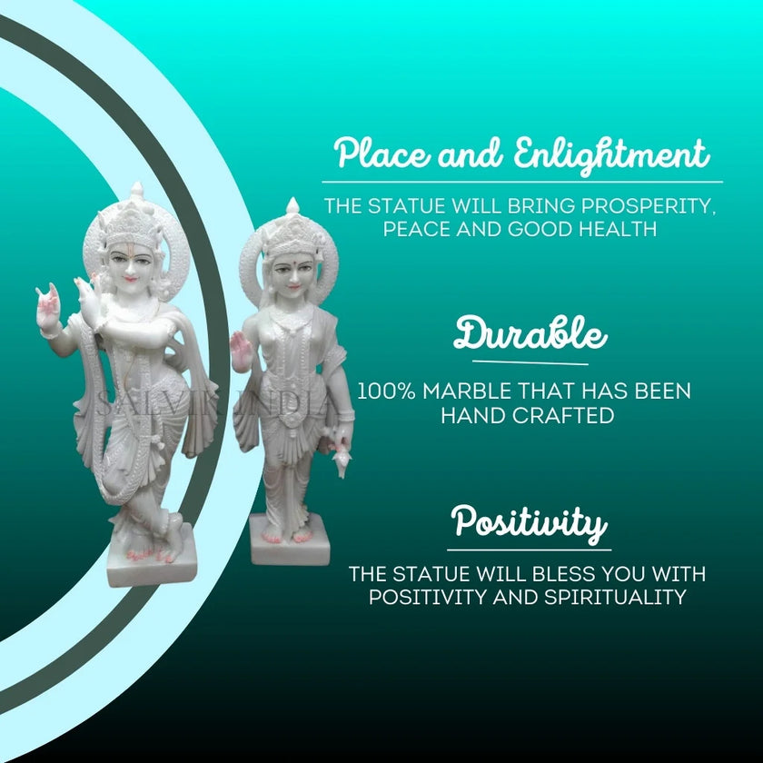 White marble radha Krishna Statue with fine detailing
