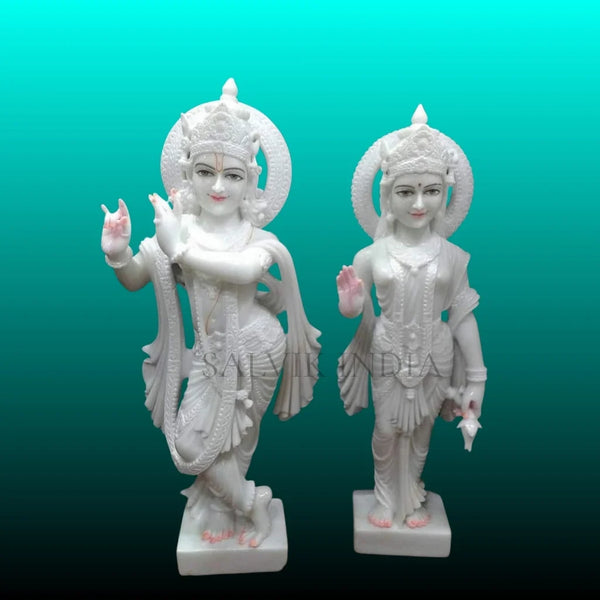 White Marble Radha Krishna Statue – Front View