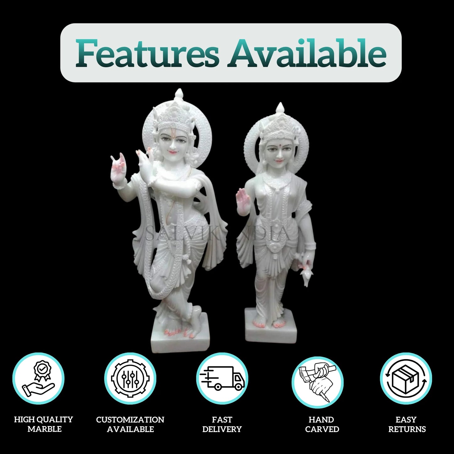 White Marble Radha Krishna Statue – Side View