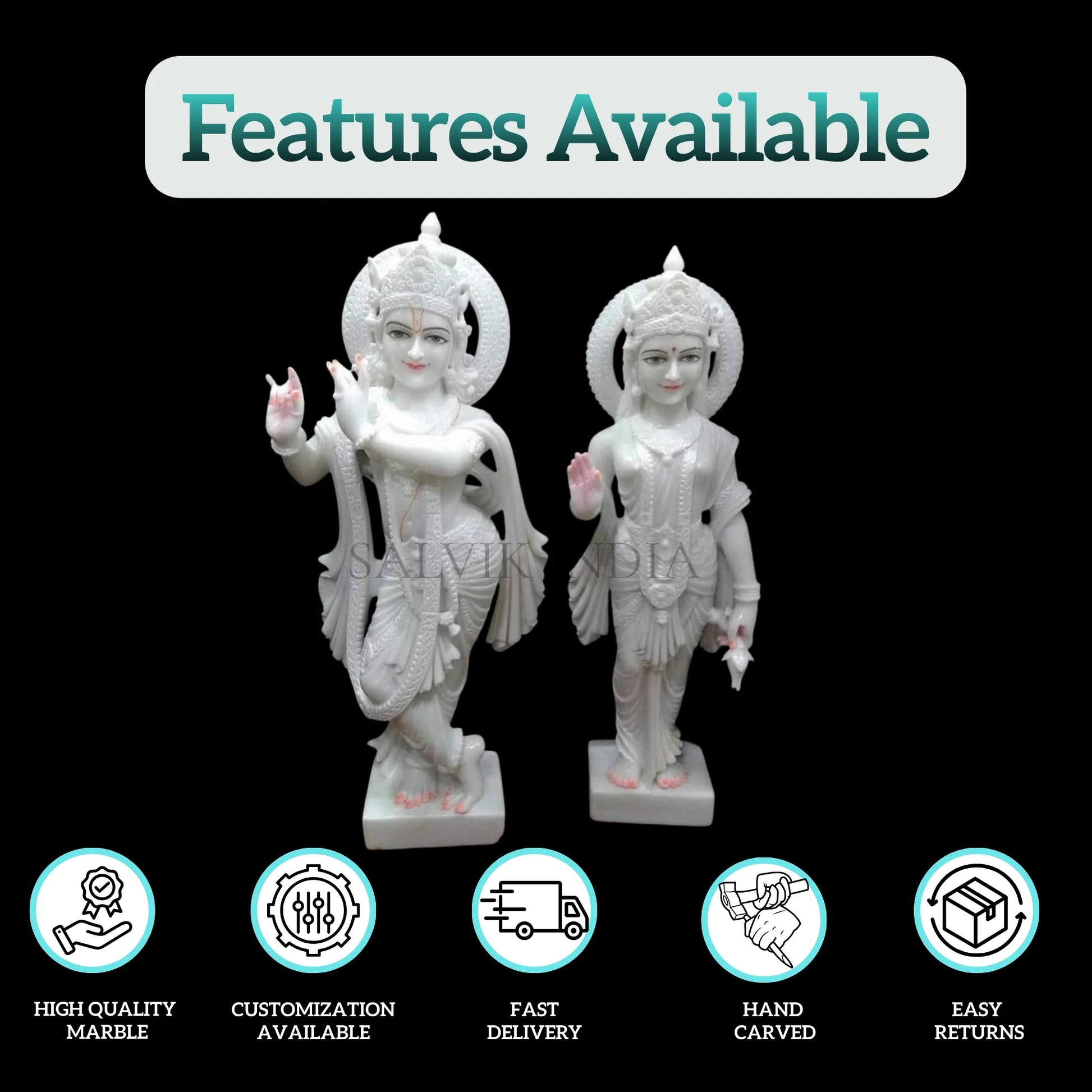 White Marble Radha Krishna Statue – Side View