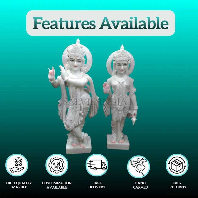 White Marble Radha Krishna Statue – Side View