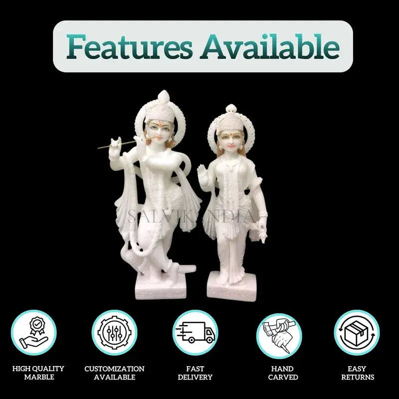 White Marble Radha Krishna Statue with Fine Hand Carving