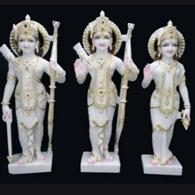 White marble Ram Darbar decorative idol set with painted detailing