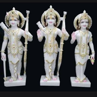 White marble Ram Darbar decorative idol set with painted detailing