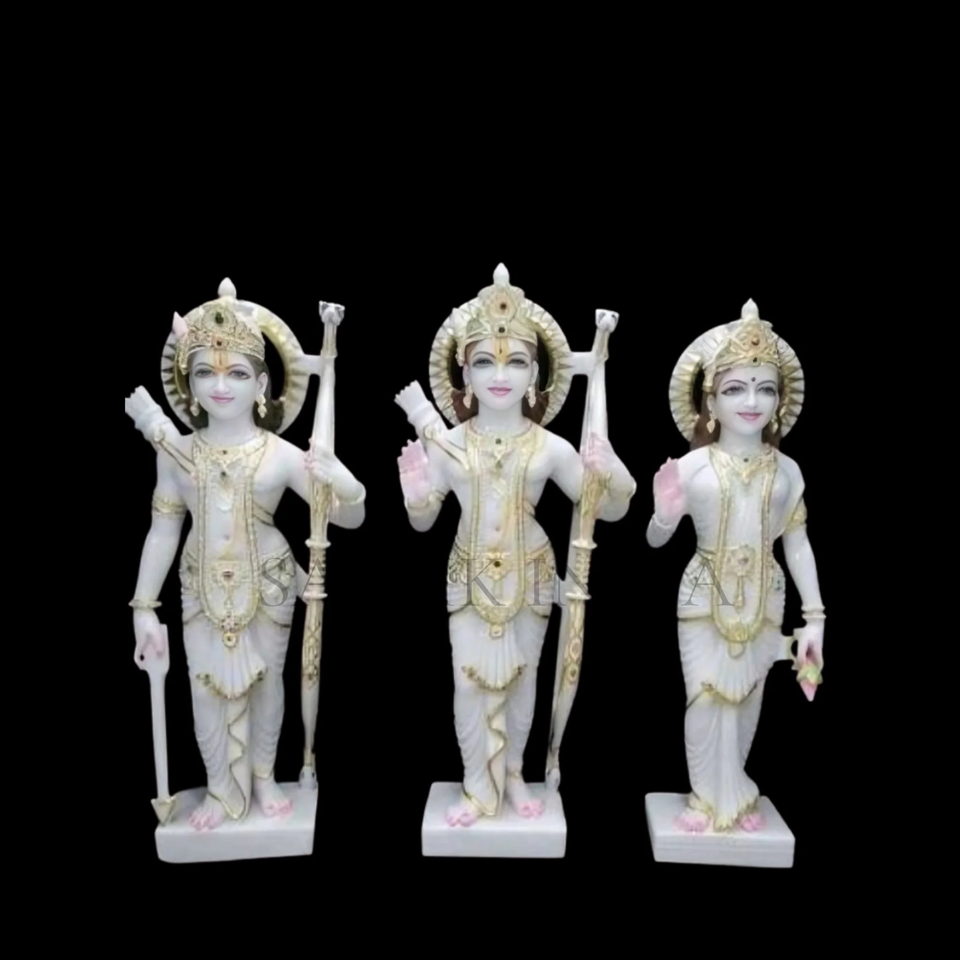 White marble Ram Darbar decorative statue set with painted detailing