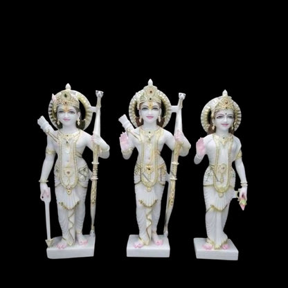 White marble Ram Darbar decorative statue set with painted detailing