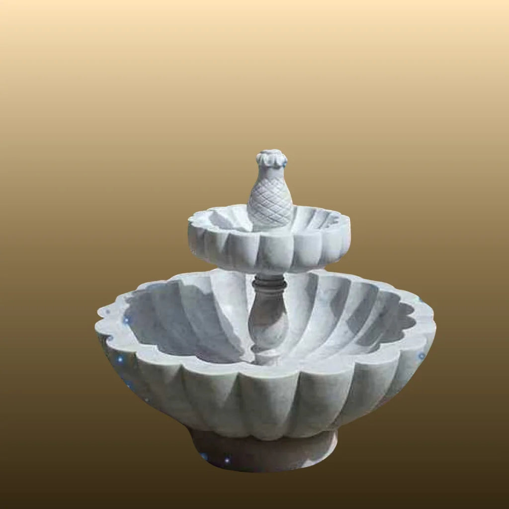 White Marble Round Base Fountain 5ft for garden and outdoor decor