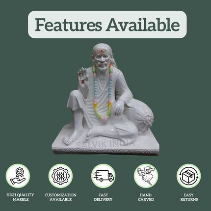 White Marble Sai Baba Idol 2 Feet for Home Temple Decoration