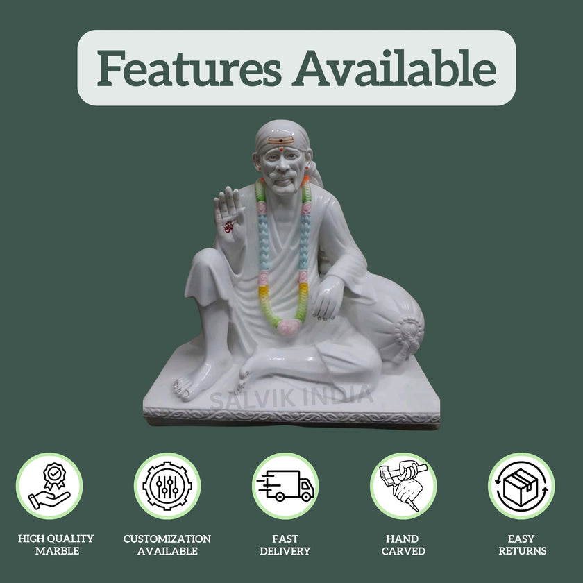 White Marble Sai Baba Idol 2 Feet for Home Temple Decoration