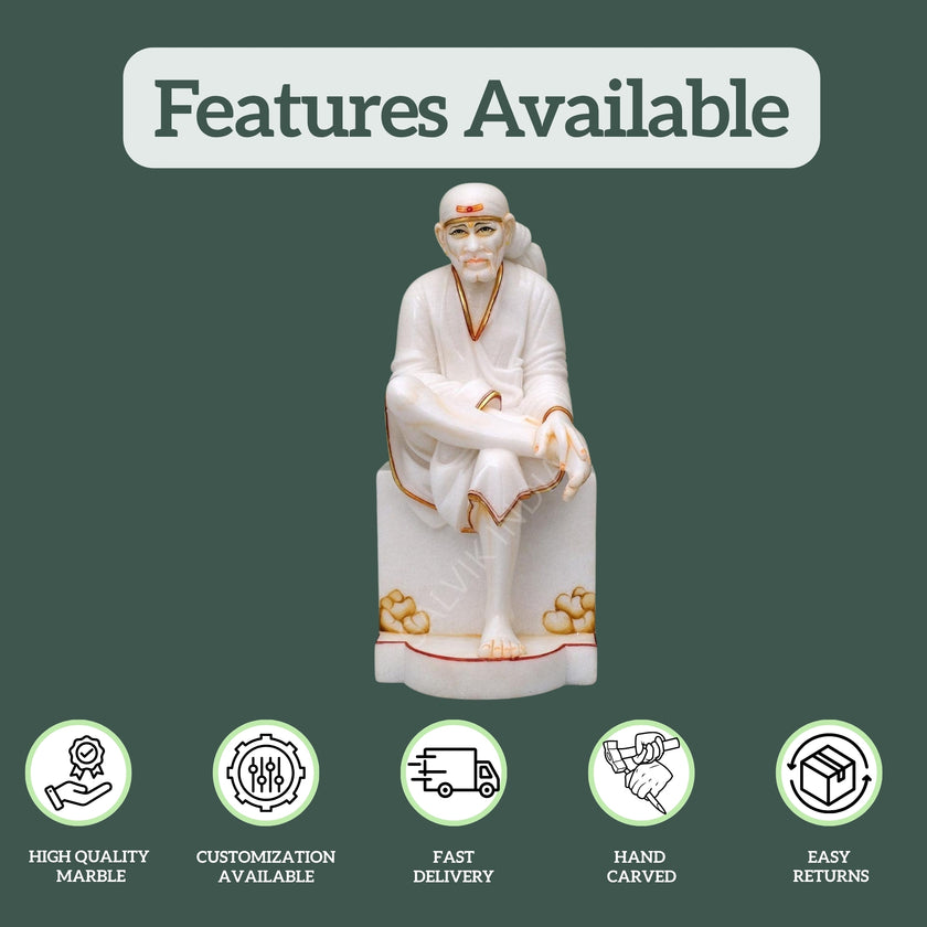 Hand-carved Sai Baba Marble Idol for home temple and décor