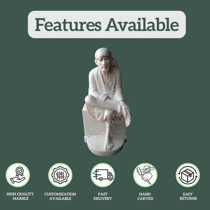 White Marble Sai Baba Idol for Home and Temple Décor