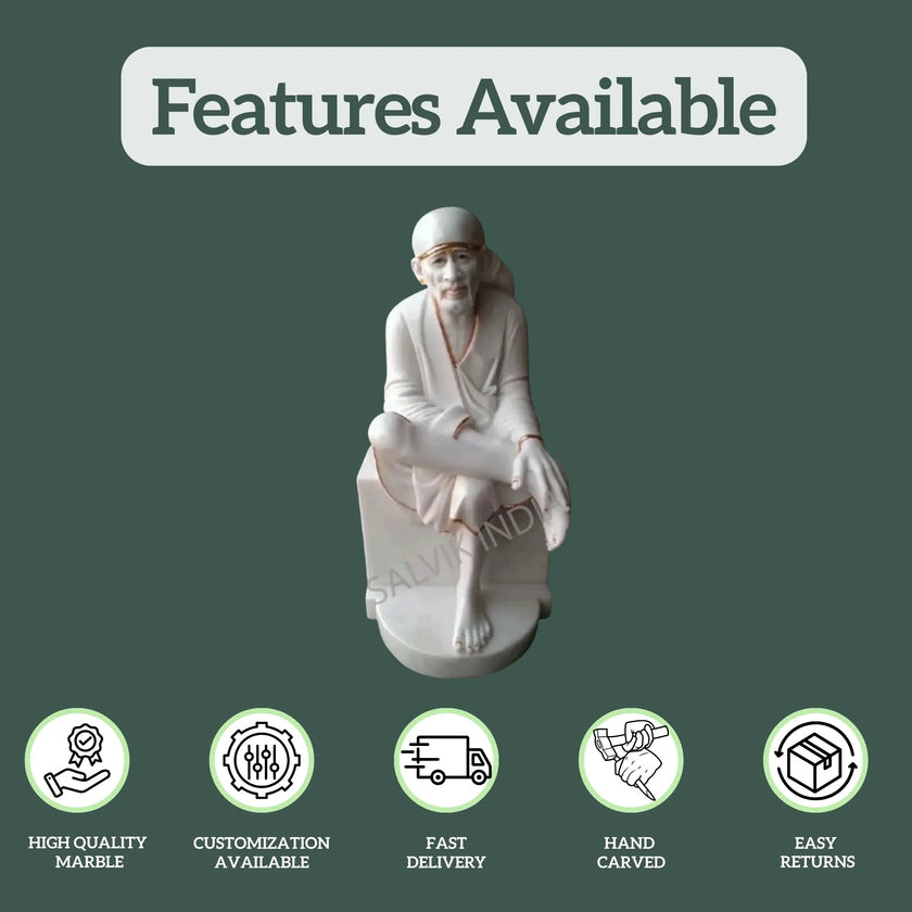 White Marble Sai Baba Idol for Home and Temple Décor