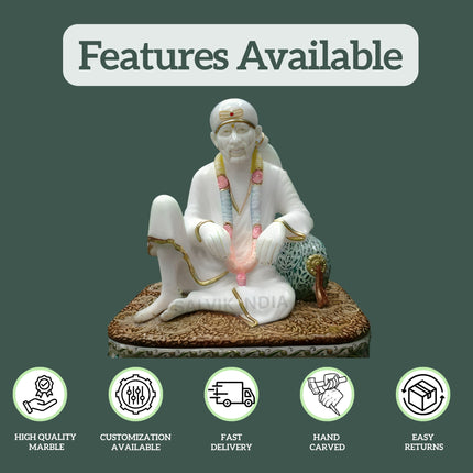 White Marble Sai Baba Idol Handmade by Salvik India