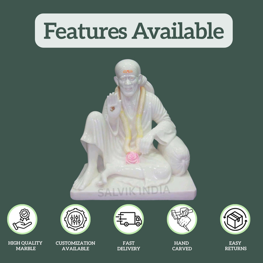 White Marble Sai Baba Idol for Pooja Room & Home Decor