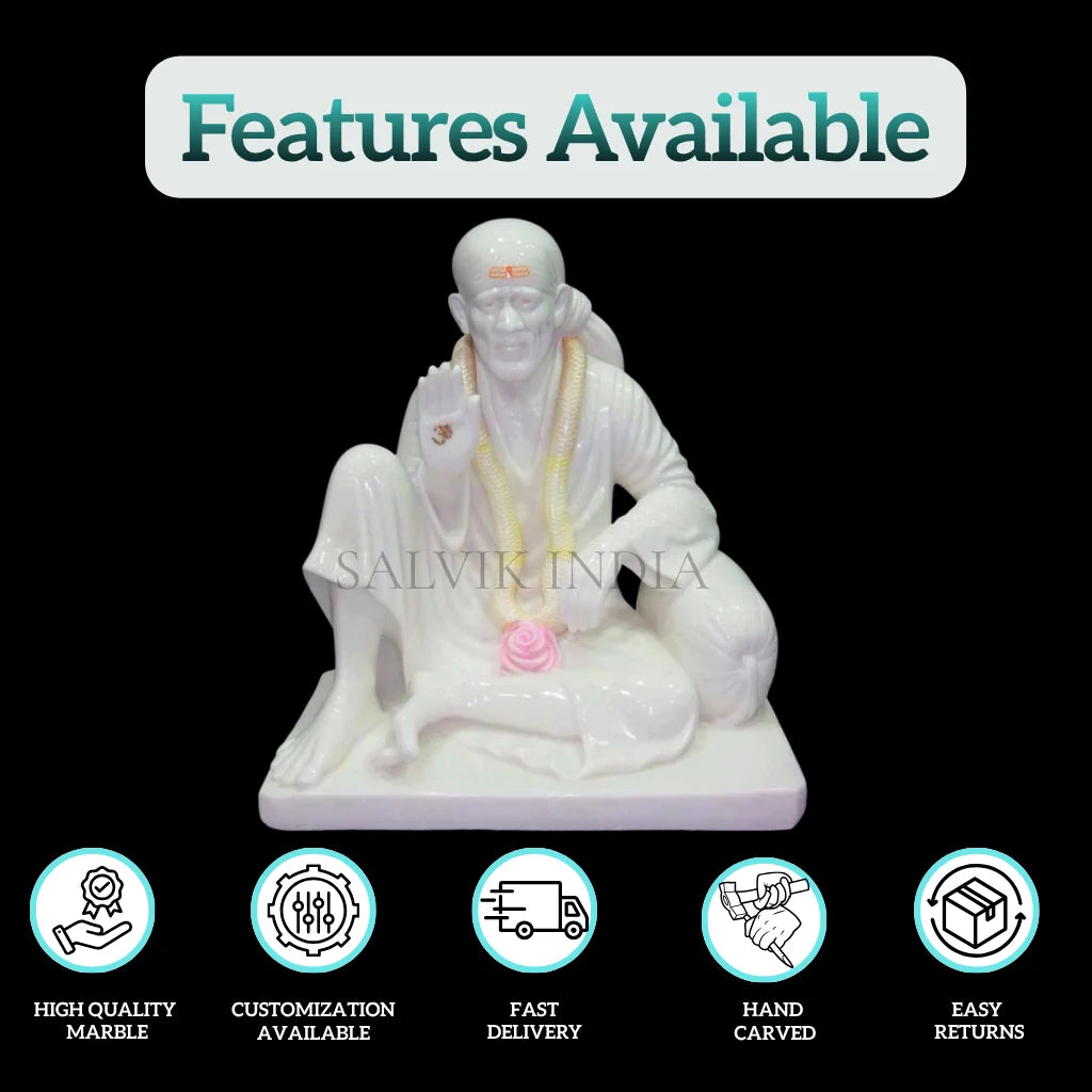 White Marble Sai Baba Murti for Pooja Room & Home Decor